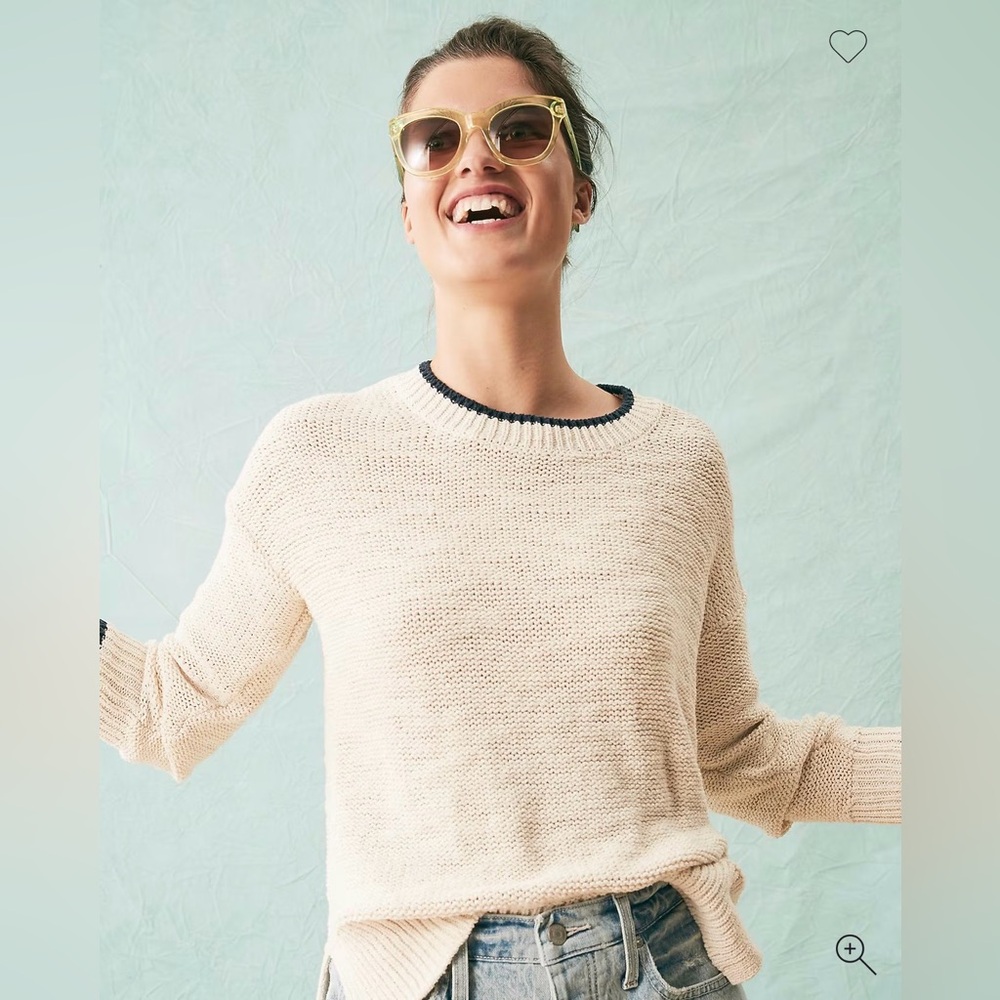 J Crew Tipped Beach Sweater Sky Blue Natural Size Medium